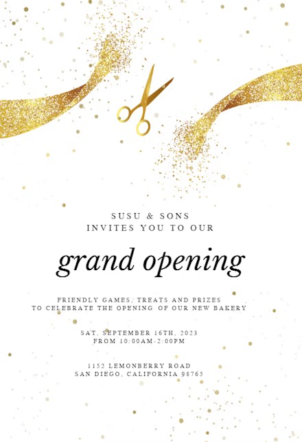 Ribbon Cutting - Grand Opening Invitation Template (Free) | Greetings